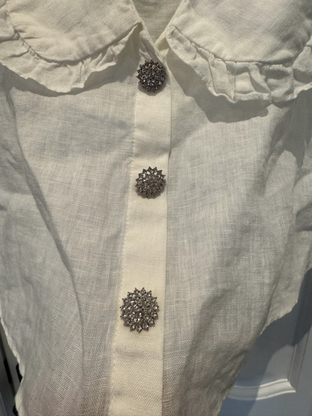 Zara Cream Ruffle Collar Button Tank - Picture 3 of 5
